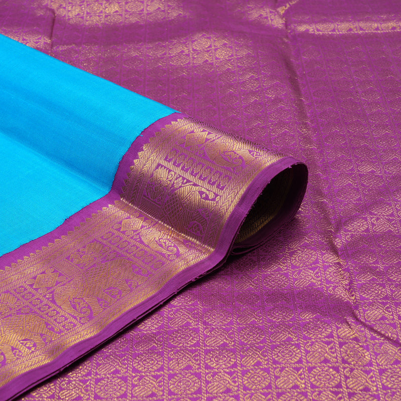 Hayagrivas Handloom Ananda Blue Kanjivaram Silk Saree with Purple Border KBE2126A3-1