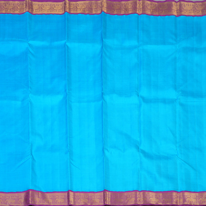 Hayagrivas Handloom Ananda Blue Kanjivaram Silk Saree with Purple Border KBE2126A3-1