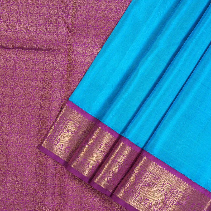Hayagrivas Handloom Ananda Blue Kanjivaram Silk Saree with Purple Border KBE2126A3-1
