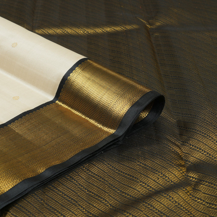 Hayagrivas Handloom Half-White Kanjivaram Silk Saree with Black Border KBE2210A1-1