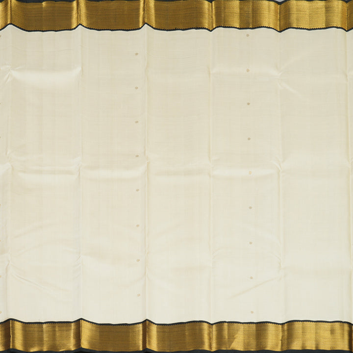 Hayagrivas Handloom Half-White Kanjivaram Silk Saree with Black Border KBE2210A1-1