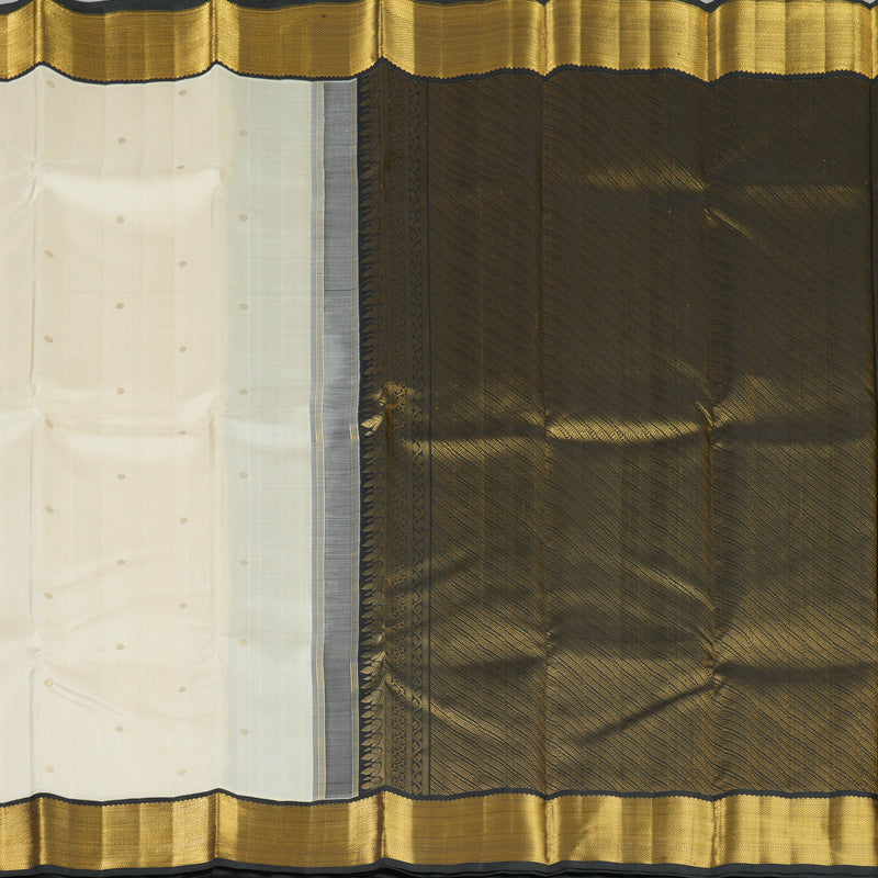 Hayagrivas Handloom Half-White Kanjivaram Silk Saree with Black Border KBE2210A1-1