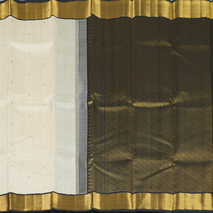 Hayagrivas Handloom Half-White Kanjivaram Silk Saree with Black Border KBE2210A1-1