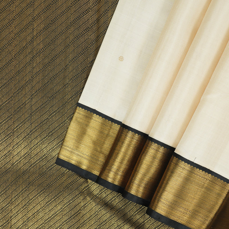 Hayagrivas Handloom Half-White Kanjivaram Silk Saree with Black Border KBE2210A1-1