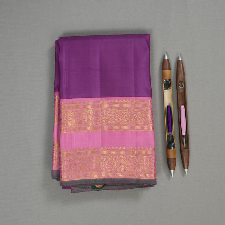 Hayagrivas Handloom Purple Kanjivaram Silk Saree with Rose Pink Border KBE2127A2-1