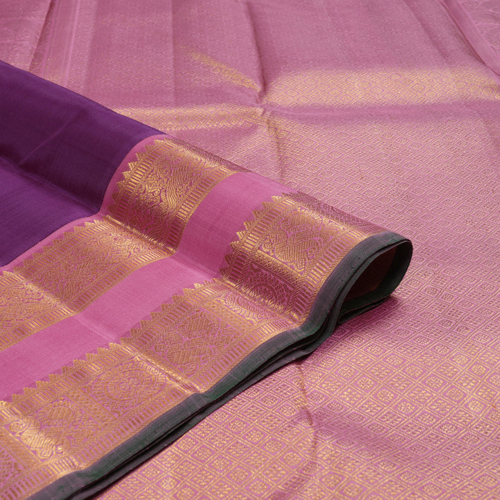Hayagrivas Handloom Purple Kanjivaram Silk Saree with Rose Pink Border KBE2127A2-1