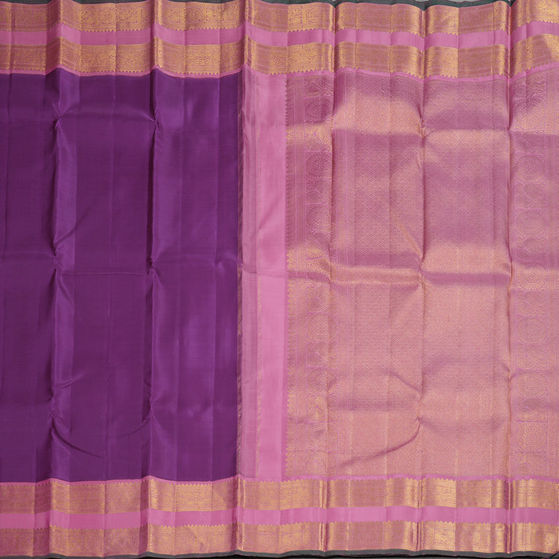 Hayagrivas Handloom Purple Kanjivaram Silk Saree with Rose Pink Border KBE2127A2-1