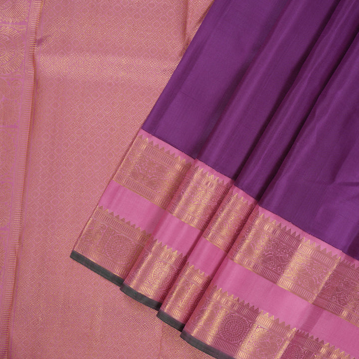 Hayagrivas Handloom Purple Kanjivaram Silk Saree with Rose Pink Border KBE2127A2-1