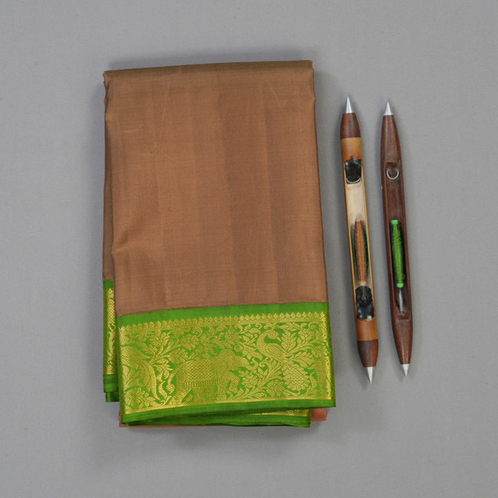 Hayagrivas Handloom Chocolate Brown Kanjivaram Silk Saree with Parrot Green Border KBE2127A3-1