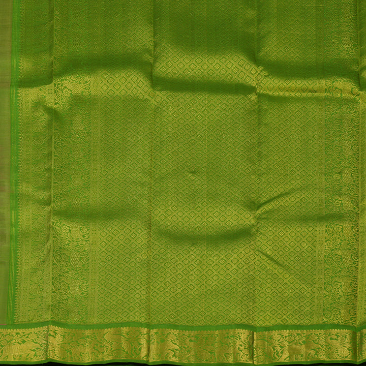 Hayagrivas Handloom Chocolate Brown Kanjivaram Silk Saree with Parrot Green Border KBE2127A3-1