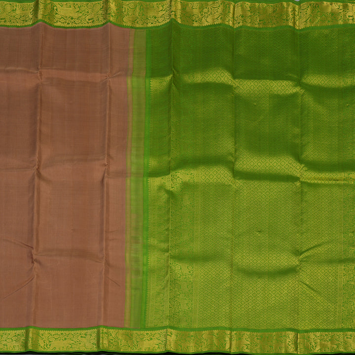 Hayagrivas Handloom Chocolate Brown Kanjivaram Silk Saree with Parrot Green Border KBE2127A3-1