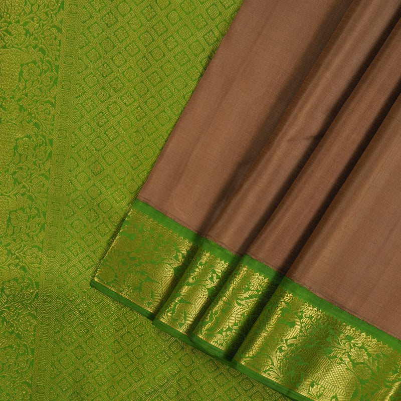 Hayagrivas Handloom Chocolate Brown Kanjivaram Silk Saree with Parrot Green Border KBE2127A3-1