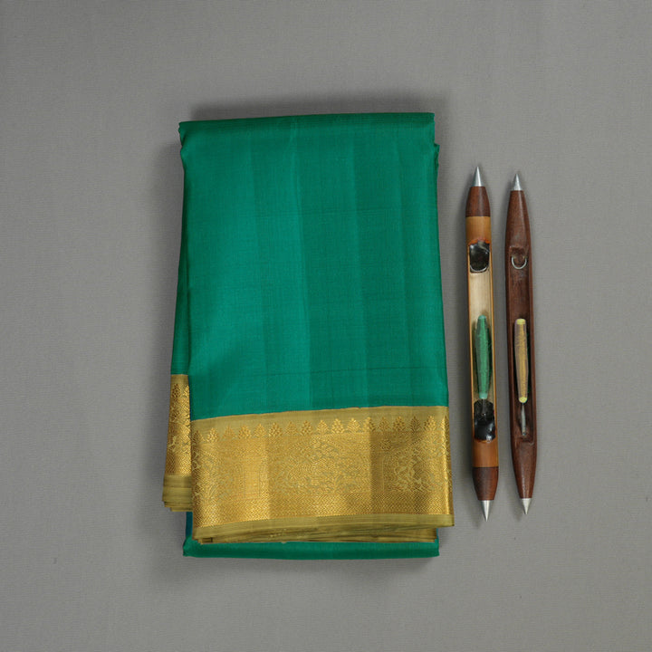 Hayagrivas Handloom Emerald Green Kanjivaram Silk Saree with Warm Olive Green Border KBE2127A3-2