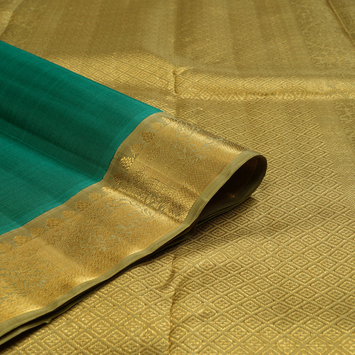 Hayagrivas Handloom Emerald Green Kanjivaram Silk Saree with Warm Olive Green Border KBE2127A3-2