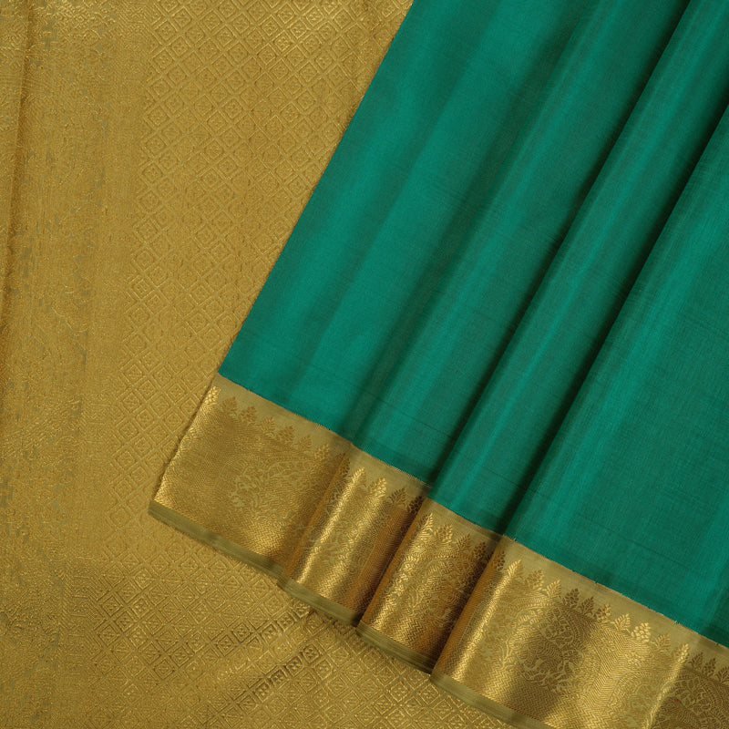 Hayagrivas Handloom Emerald Green Kanjivaram Silk Saree with Warm Olive Green Border KBE2127A3-2