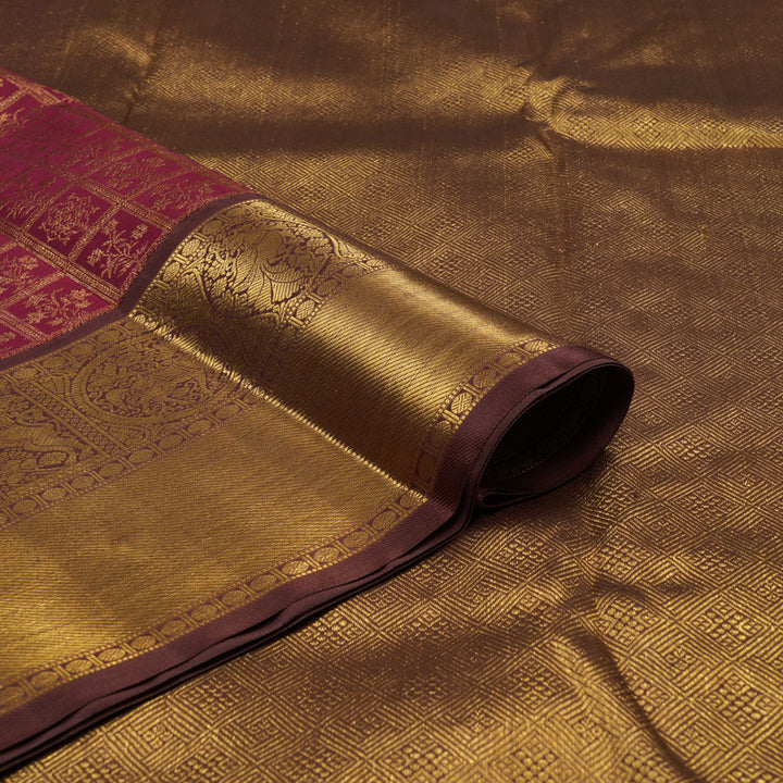Hayagrivas Handloom Maroon Kanjivaram Silk Saree with Chocolate Brown Border KBE2127A6-1