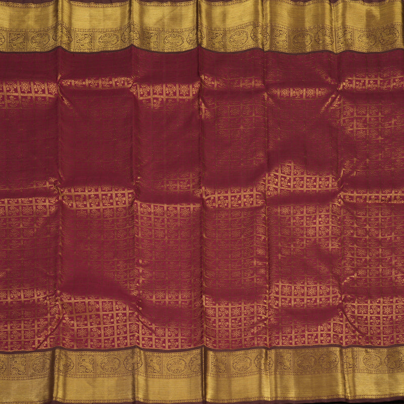 Hayagrivas Handloom Maroon Kanjivaram Silk Saree with Chocolate Brown Border KBE2127A6-1
