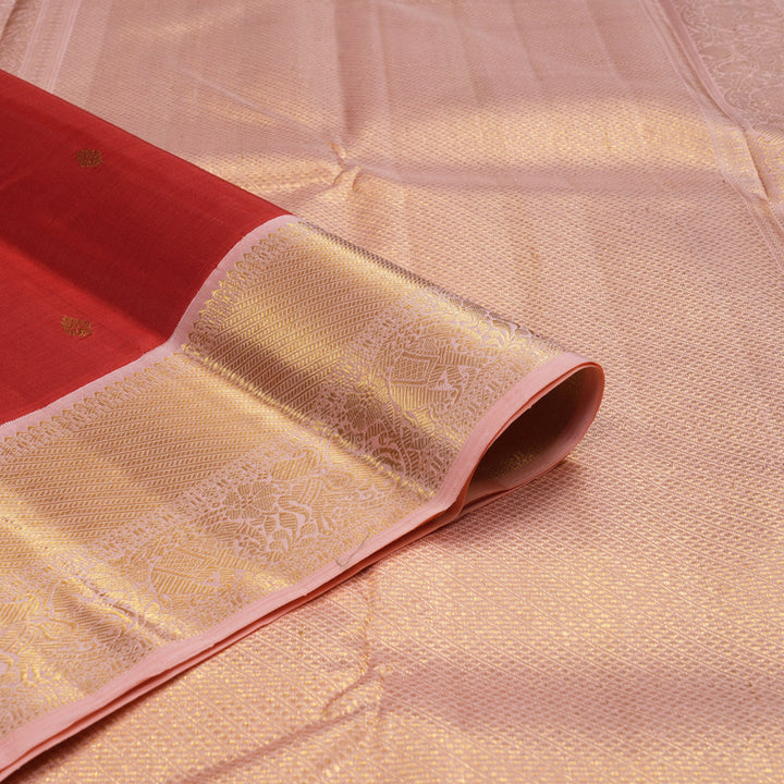 Hayagrivas Handloom Red Kanjivaram Silk Saree with Peach Pink Border KBE2210A1-3