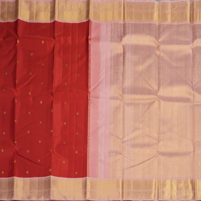 Hayagrivas Handloom Red Kanjivaram Silk Saree with Peach Pink Border KBE2210A1-3