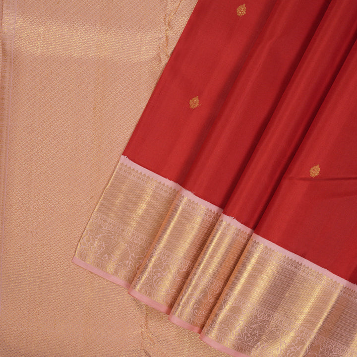 Hayagrivas Handloom Red Kanjivaram Silk Saree with Peach Pink Border KBE2210A1-3