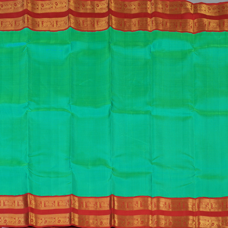 Hayagrivas Handloom Aqua Green Kanjivaram Silk Saree with Red Border KBE2128A2-1