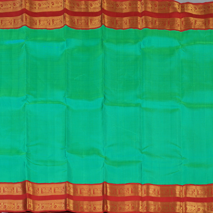 Hayagrivas Handloom Aqua Green Kanjivaram Silk Saree with Red Border KBE2128A2-1