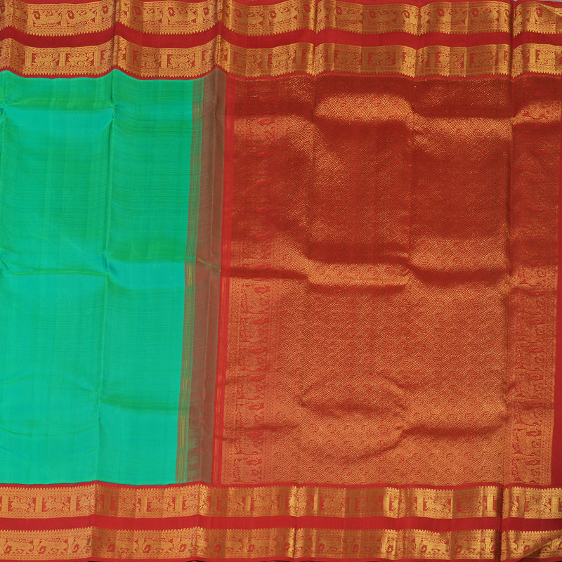 Hayagrivas Handloom Aqua Green Kanjivaram Silk Saree with Red Border KBE2128A2-1