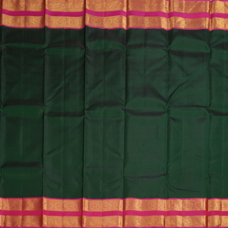 Hayagrivas Handloom Bottle Green Kanjivaram Silk Saree with Pink Border KBE2128A2-3
