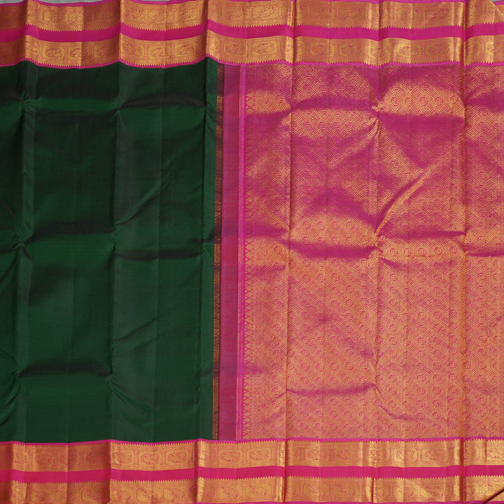Hayagrivas Handloom Bottle Green Kanjivaram Silk Saree with Pink Border KBE2128A2-3