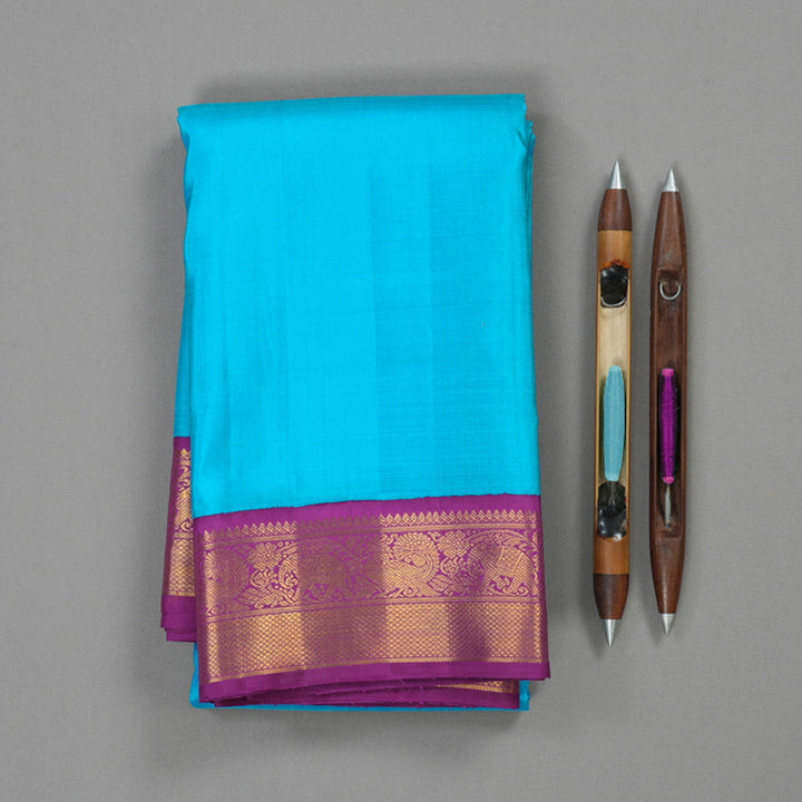 Hayagrivas Handloom Ananda Blue Kanjivaram Silk Saree with Purple Border KBE2128A3-2