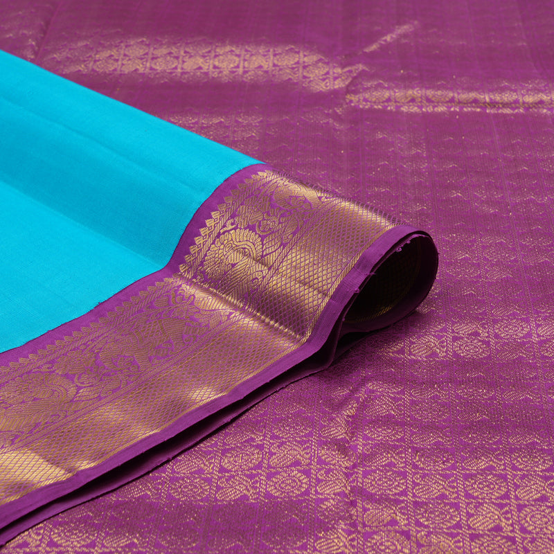 Hayagrivas Handloom Ananda Blue Kanjivaram Silk Saree with Purple Border KBE2128A3-2