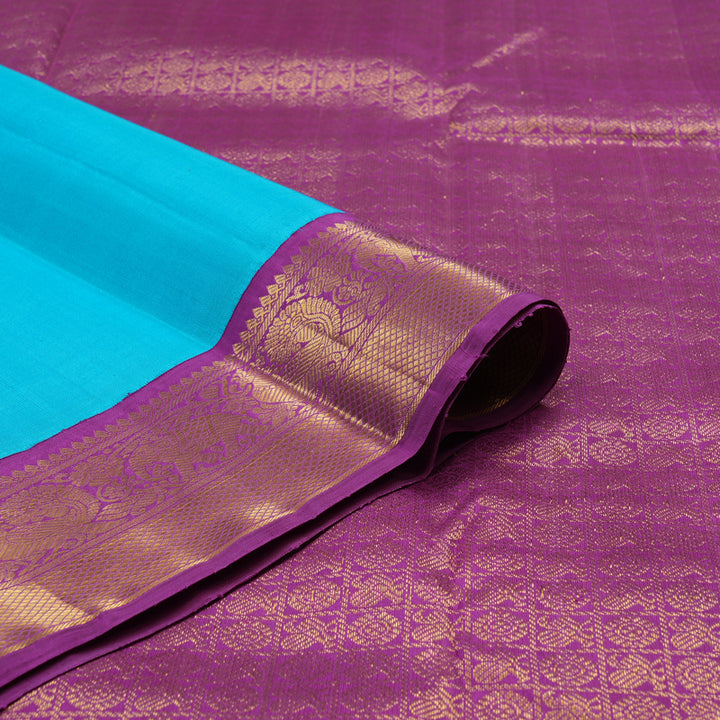 Hayagrivas Handloom Ananda Blue Kanjivaram Silk Saree with Purple Border KBE2128A3-2