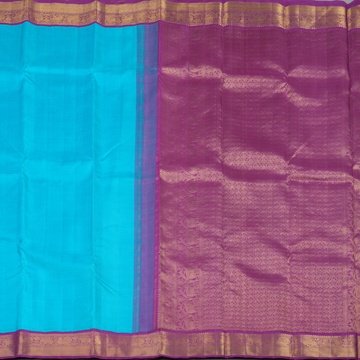 Hayagrivas Handloom Ananda Blue Kanjivaram Silk Saree with Purple Border KBE2128A3-2