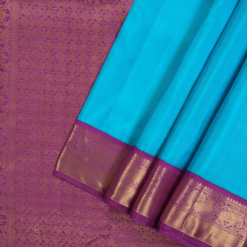 Hayagrivas Handloom Ananda Blue Kanjivaram Silk Saree with Purple Border KBE2128A3-2