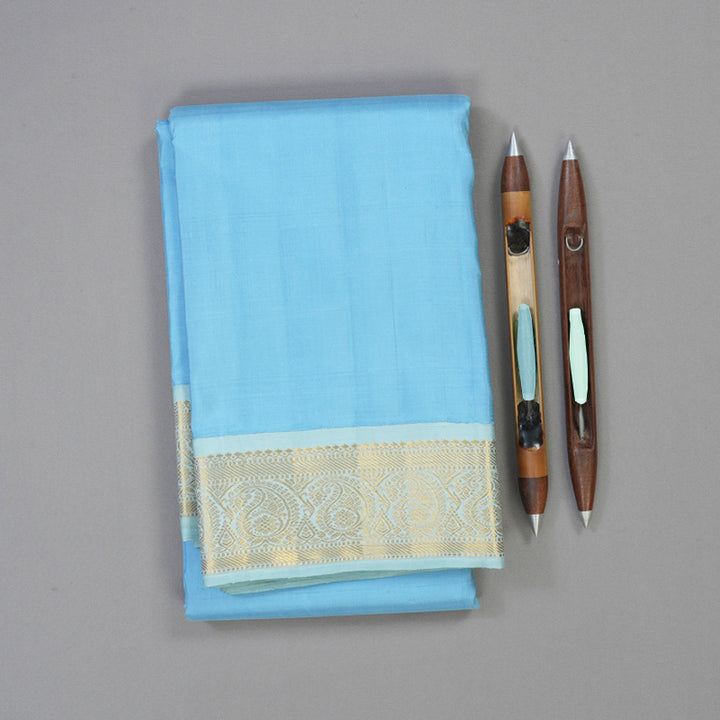 Hayagrivas Handloom Sky Blue Kanjivaram Silk Saree with Powder Blue Border KBE2053A3-4