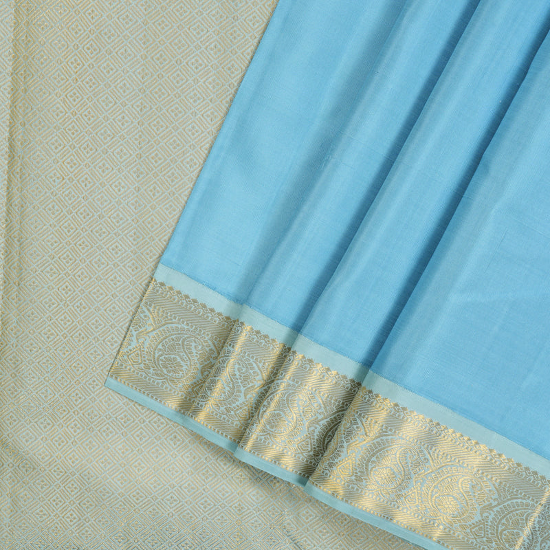 Hayagrivas Handloom Sky Blue Kanjivaram Silk Saree with Powder Blue Border KBE2053A3-4