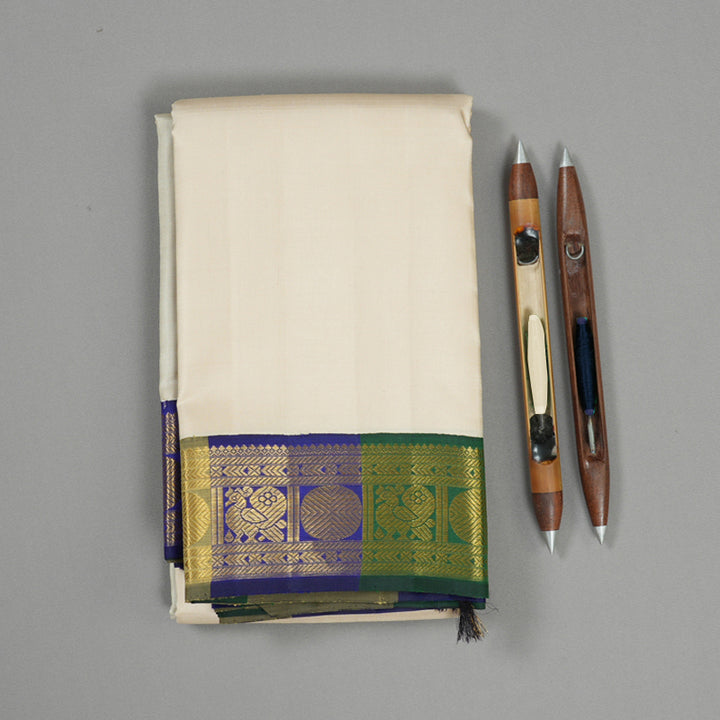 Hayagrivas Handloom Beige Kanjivaram Silk Saree with Multicolour Border KBE2128A7-1