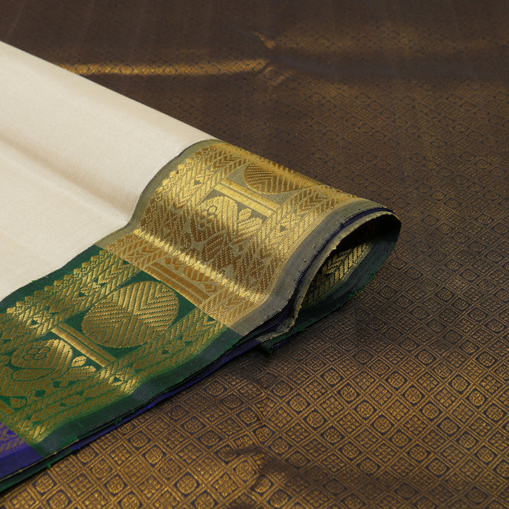 Hayagrivas Handloom Beige Kanjivaram Silk Saree with Multicolour Border KBE2128A7-1