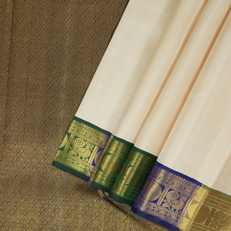 Hayagrivas Handloom Beige Kanjivaram Silk Saree with Multicolour Border KBE2128A7-1