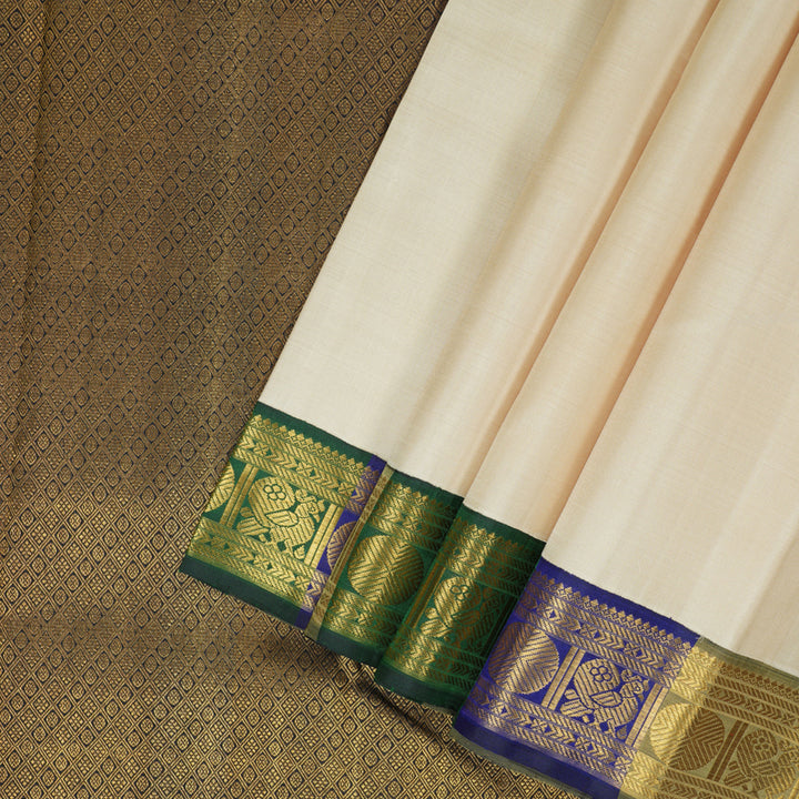 Hayagrivas Handloom Beige Kanjivaram Silk Saree with Multicolour Border KBE2128A7-1