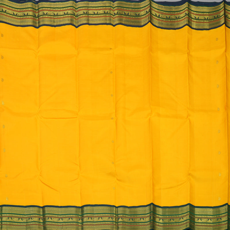 Hayagrivas Handloom Yellow Kanjivaram Silk Saree with Mayilkazhuthu Border KBE2130A3-1