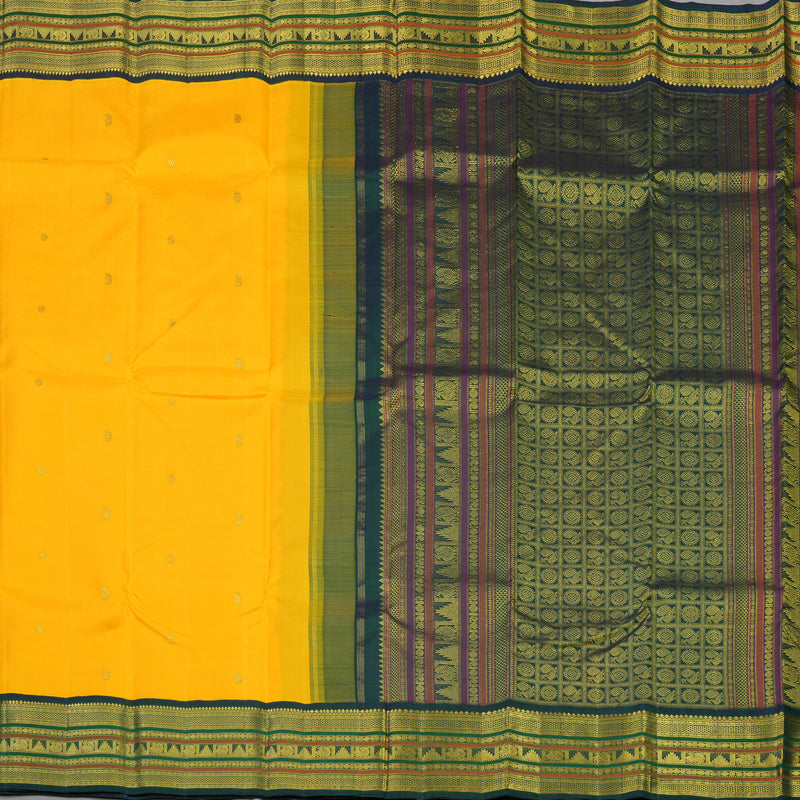 Hayagrivas Handloom Yellow Kanjivaram Silk Saree with Mayilkazhuthu Border KBE2130A3-1