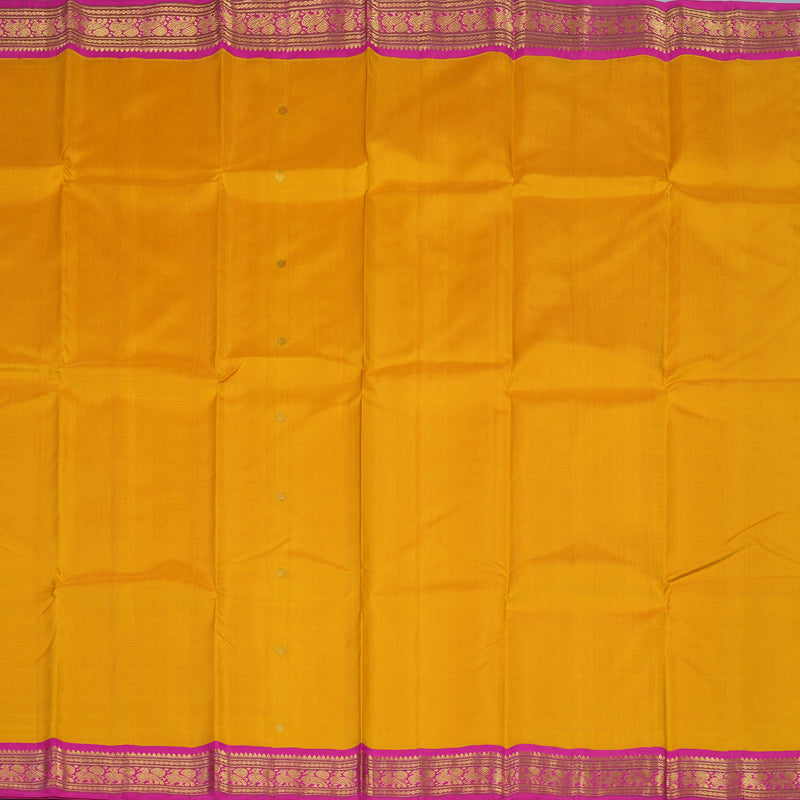Hayagrivas Handloom Mango Yellow Kanjivaram Silk Saree with Rani Pink Border KBE2130A5-2