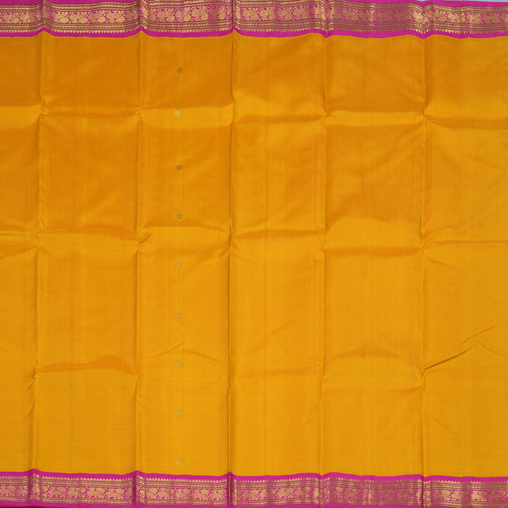 Hayagrivas Handloom Mango Yellow Kanjivaram Silk Saree with Rani Pink Border KBE2130A5-2
