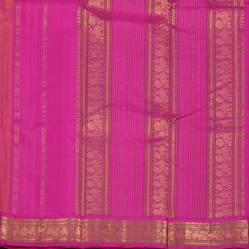 Hayagrivas Handloom Mango Yellow Kanjivaram Silk Saree with Rani Pink Border KBE2130A5-2