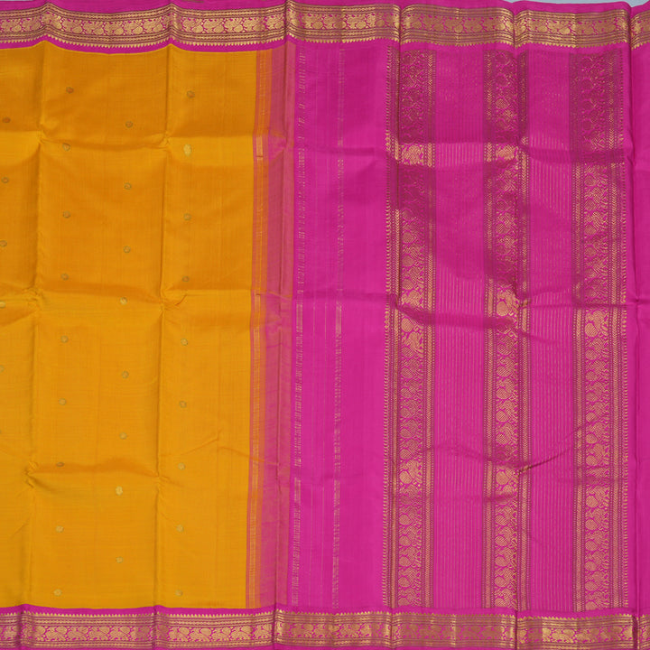 Hayagrivas Handloom Mango Yellow Kanjivaram Silk Saree with Rani Pink Border KBE2130A5-2