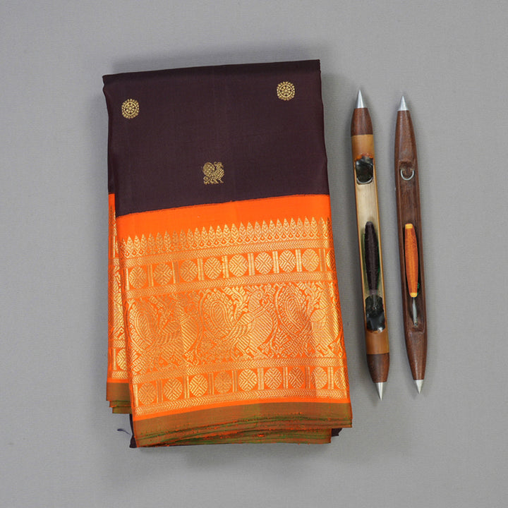 Hayagrivas Handloom Snuff Kanjivaram Silk Saree with Orange Border KBE2130A6-1