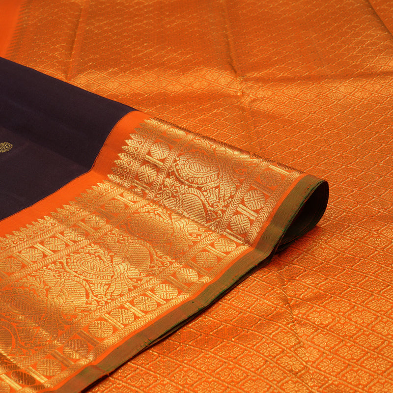 Hayagrivas Handloom Snuff Kanjivaram Silk Saree with Orange Border KBE2130A6-1