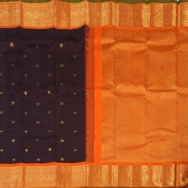 Hayagrivas Handloom Snuff Kanjivaram Silk Saree with Orange Border KBE2130A6-1
