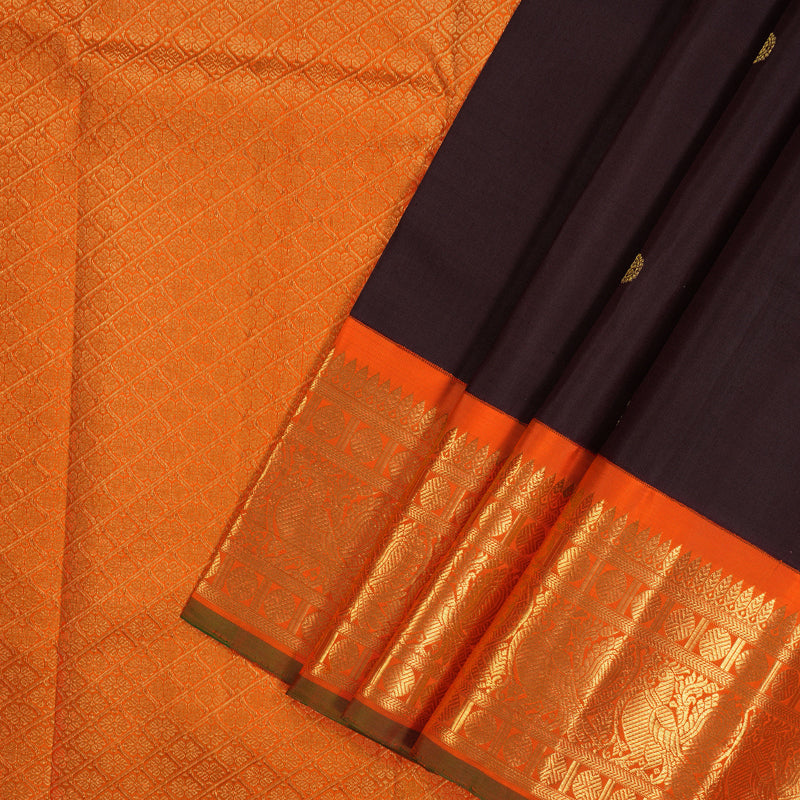 Hayagrivas Handloom Snuff Kanjivaram Silk Saree with Orange Border KBE2130A6-1